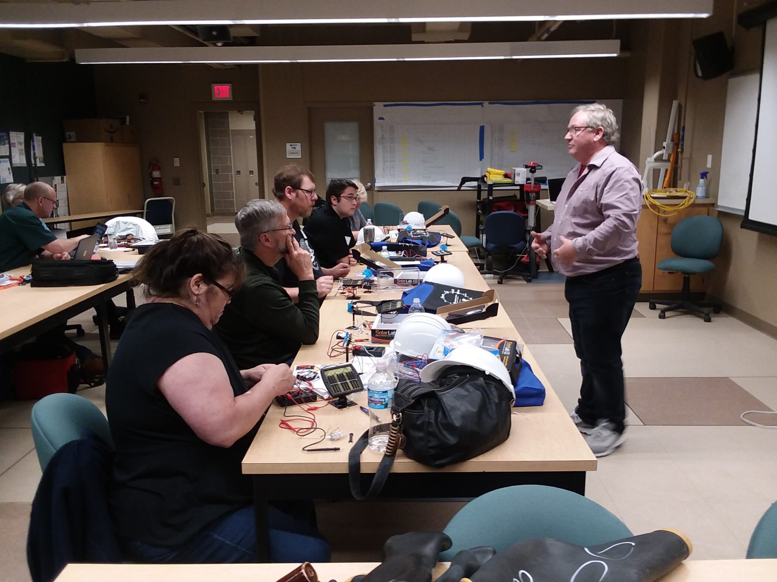 Students engaged in a circuit lab